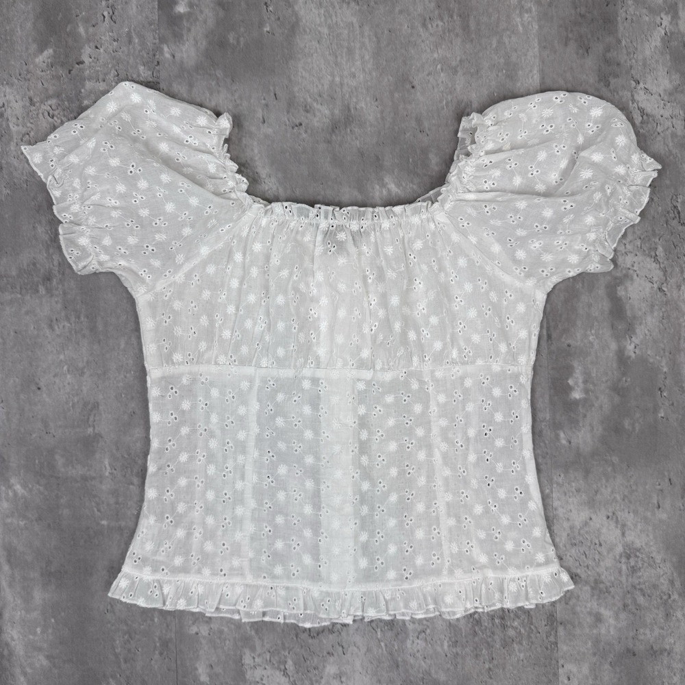 Cowgirl Hardware Floral Eyelet Peasant Top Women's Small White Western Formal - Picture 4 of 7